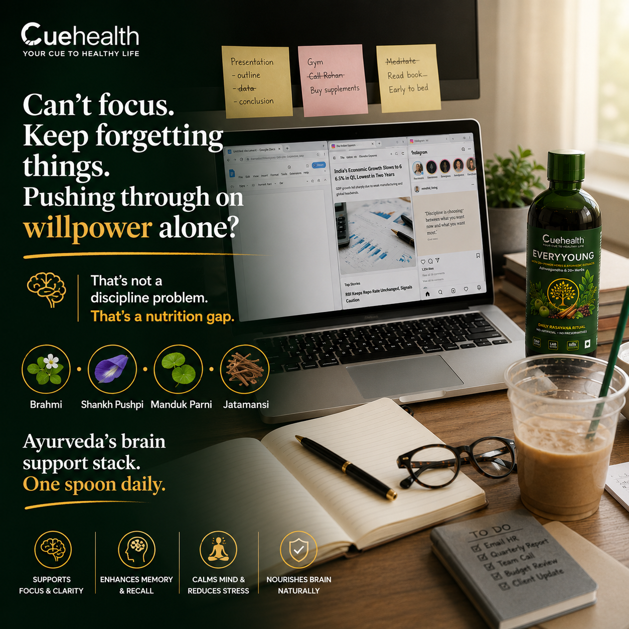 Cuehealth EverYoung Brand Ayurvedic Herbal Liquid - 20+ Traditional Herbs (500ml)