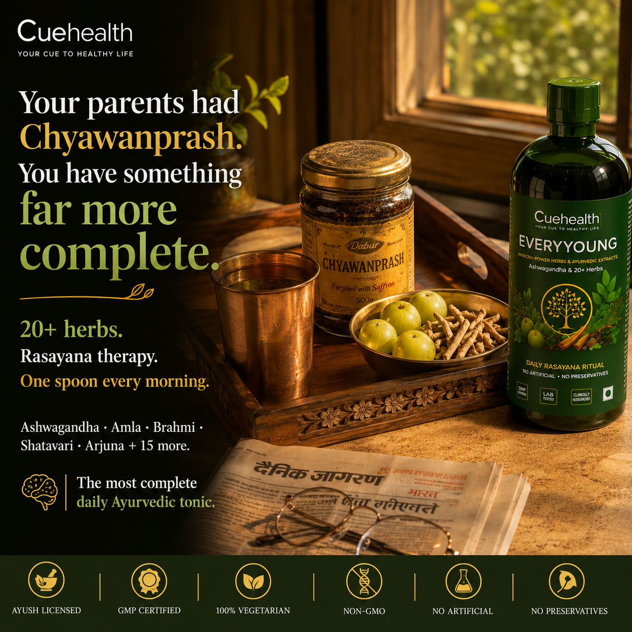 Cuehealth EverYoung Brand Ayurvedic Herbal Liquid - 20+ Traditional Herbs (500ml)