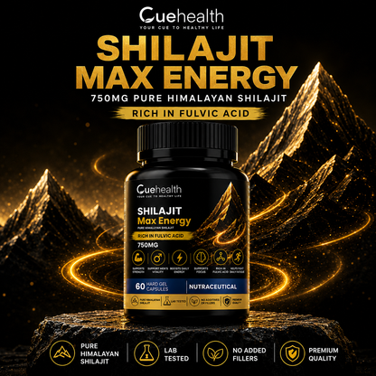 Cuehealth Pure Himalayan Shilajit Extract - 750mg | 60% Fulvic Acid (60 Vegetarian Capsules)