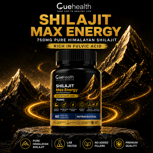 Cuehealth Pure Himalayan Shilajit Extract - 750mg | 60% Fulvic Acid (60 Vegetarian Capsules)