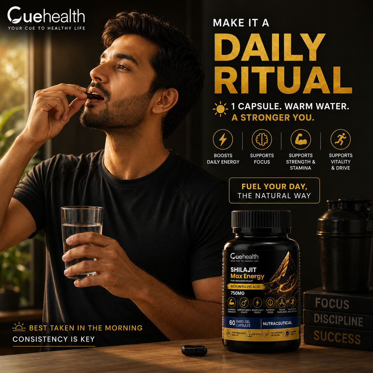 Cuehealth Pure Himalayan Shilajit Extract - 750mg | 60% Fulvic Acid (60 Vegetarian Capsules)