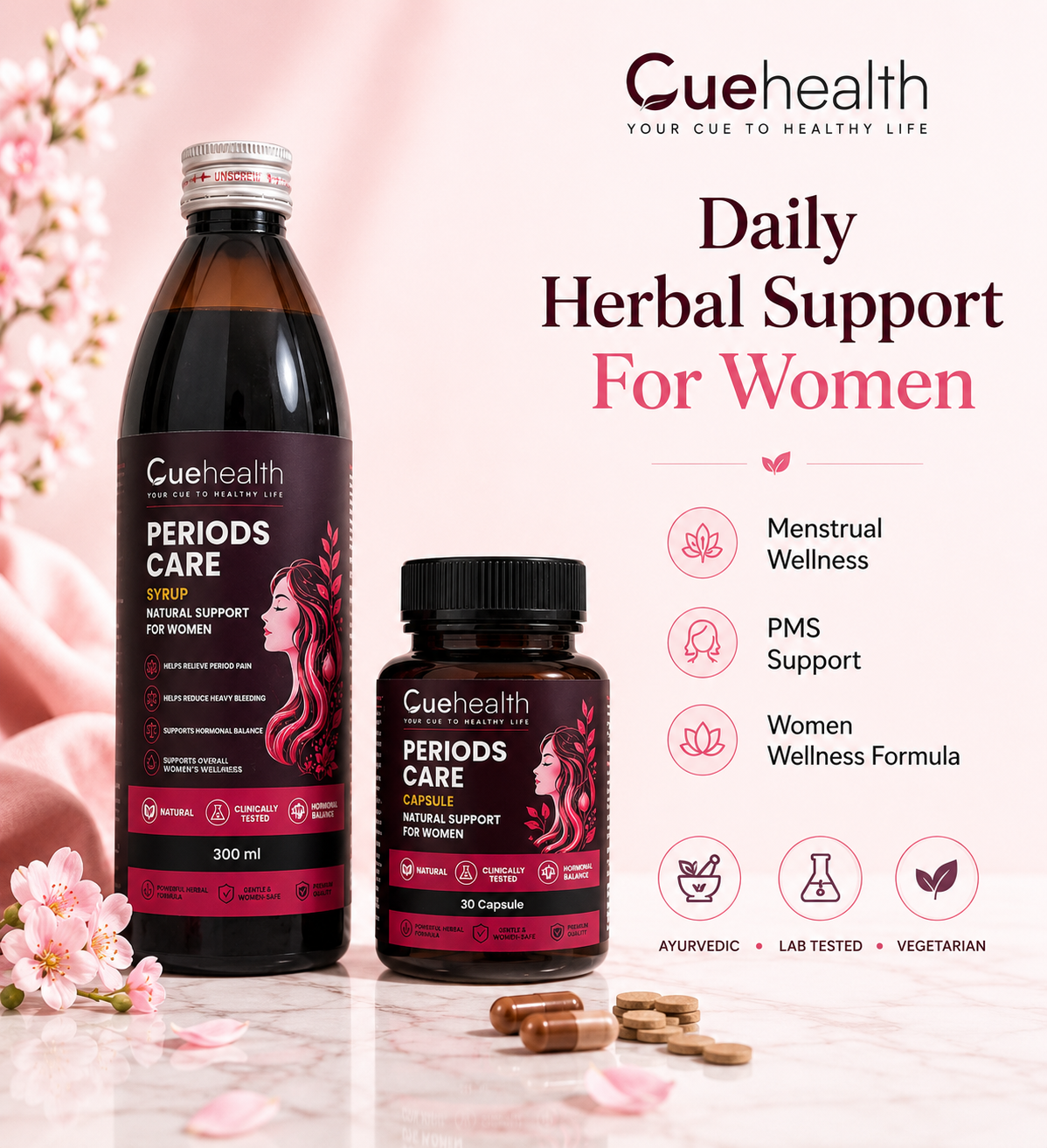 Cuehealth Women's Daily Comfort Ayurvedic Kit - Traditional Tablet & Herbal Syrup Blend