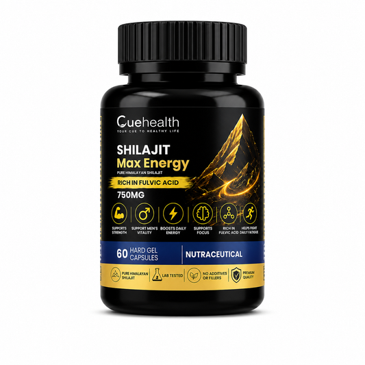 Cuehealth Shilajeet Max Energy (60 Capsules) | 100% Pure Himalayan Shilajit Extract | Ayurvedic Daily Energy & Vitality Supplement for Men