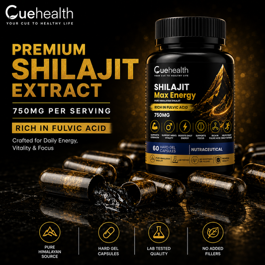 Cuehealth Pure Himalayan Shilajit Extract - 750mg | 60% Fulvic Acid (60 Vegetarian Capsules)