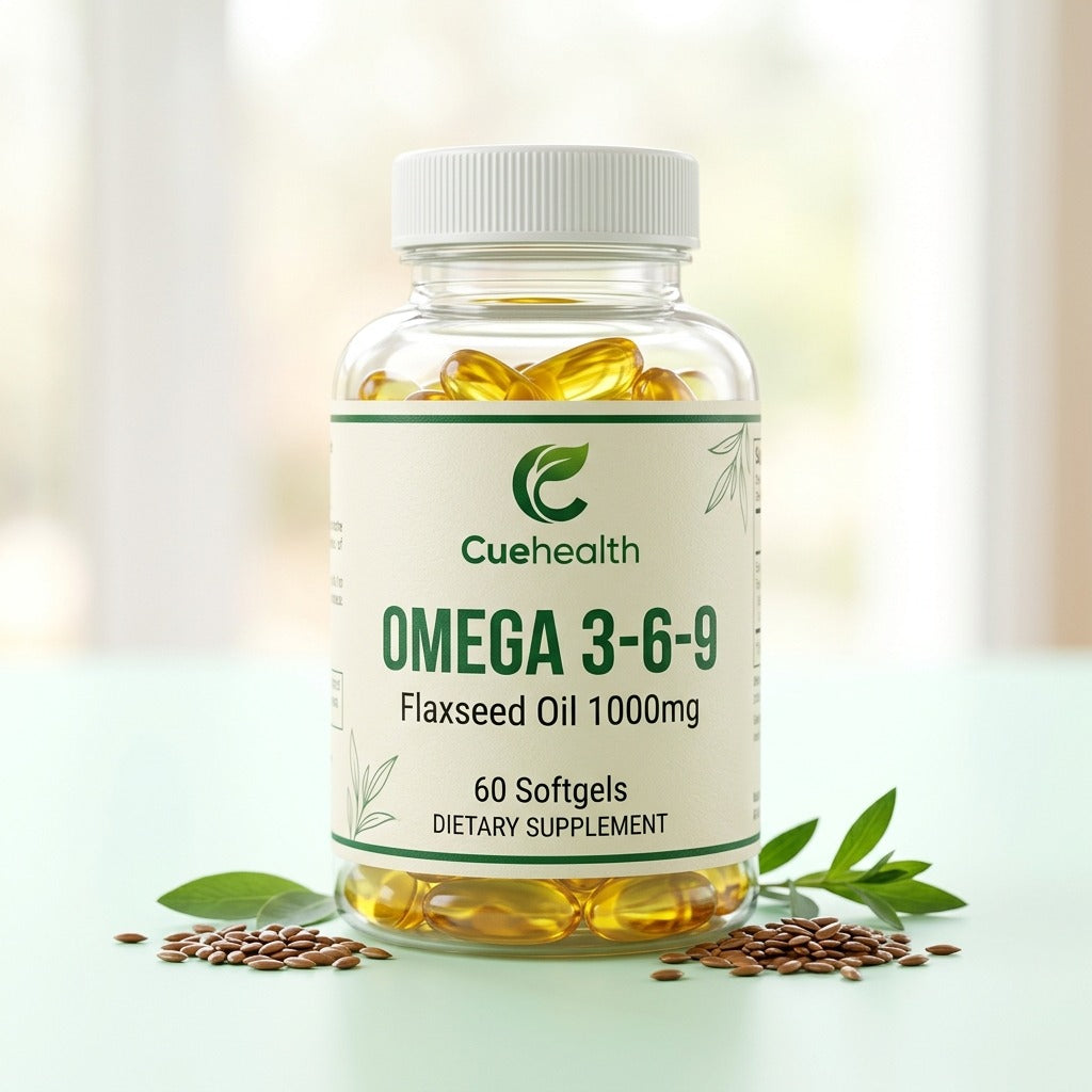 Cuehealth Omega 3-6-9 Flaxseed Oil 1000mg Softgels – Heart, Brain & Joint Support (60 Softgels)