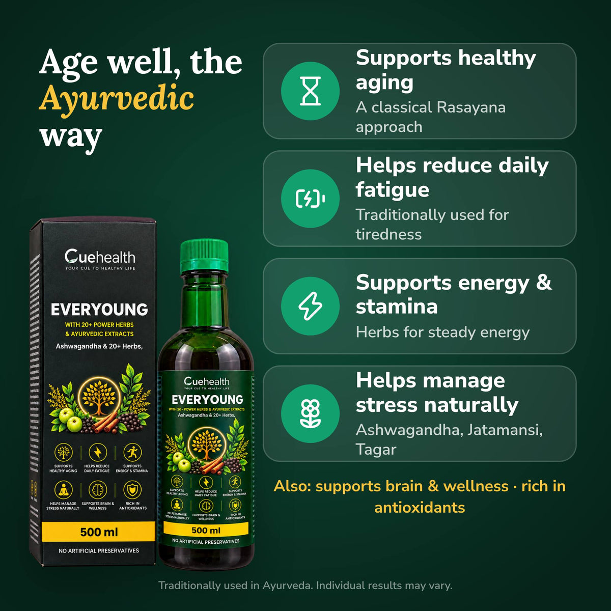 Cuehealth EverYoung Ayurvedic Syrup 500ml - benefits