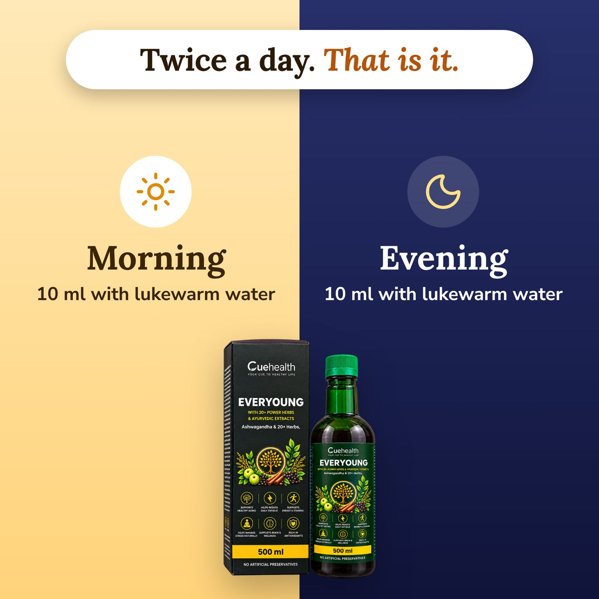 Cuehealth EverYoung Ayurvedic Syrup 500ml - routine