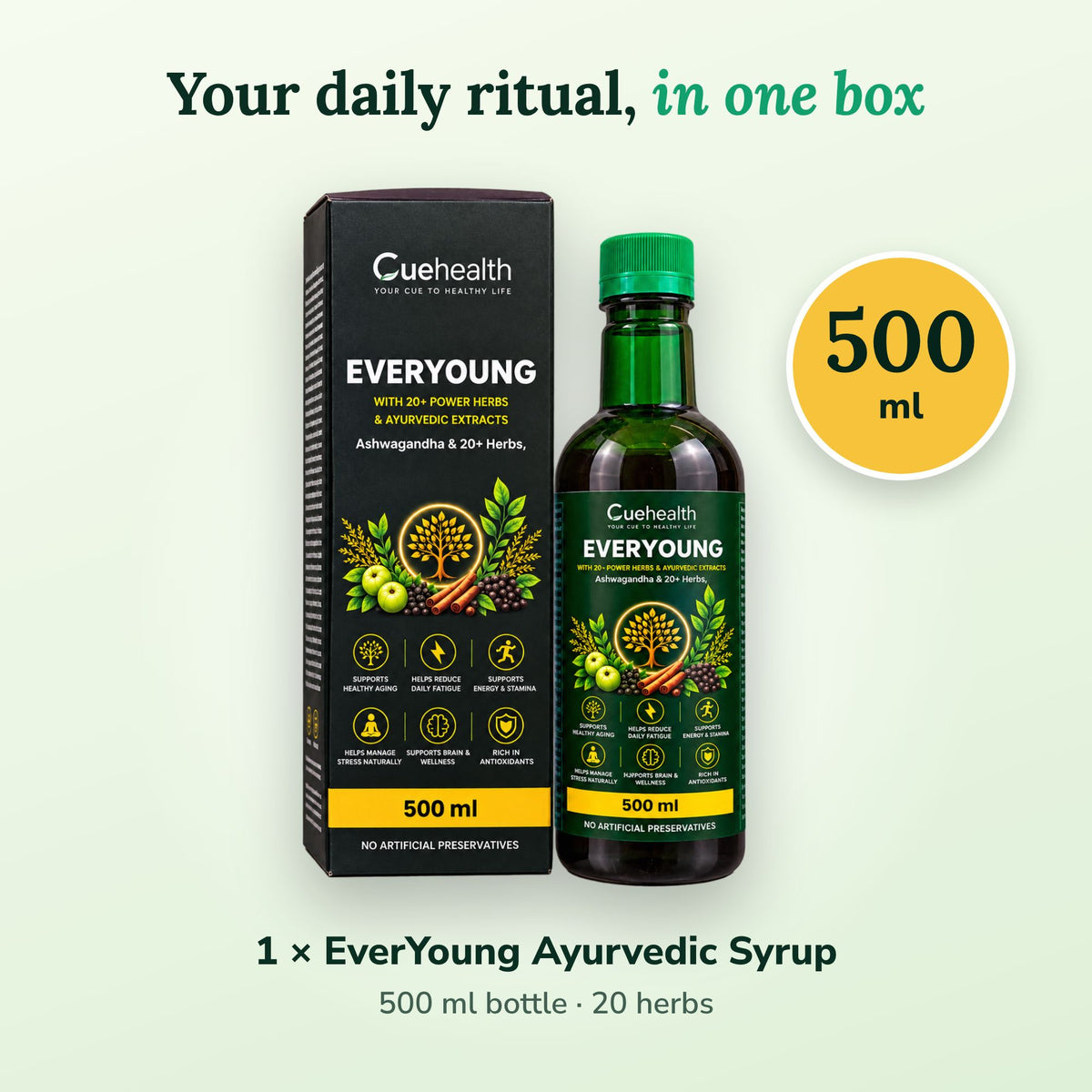Cuehealth EverYoung Ayurvedic Syrup 500ml - pack