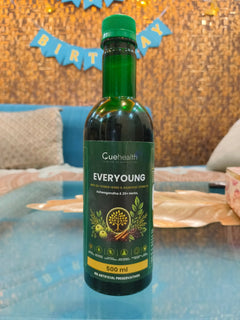 Cuehealth EverYoung syrup bottle shared by Ruchi Mehta