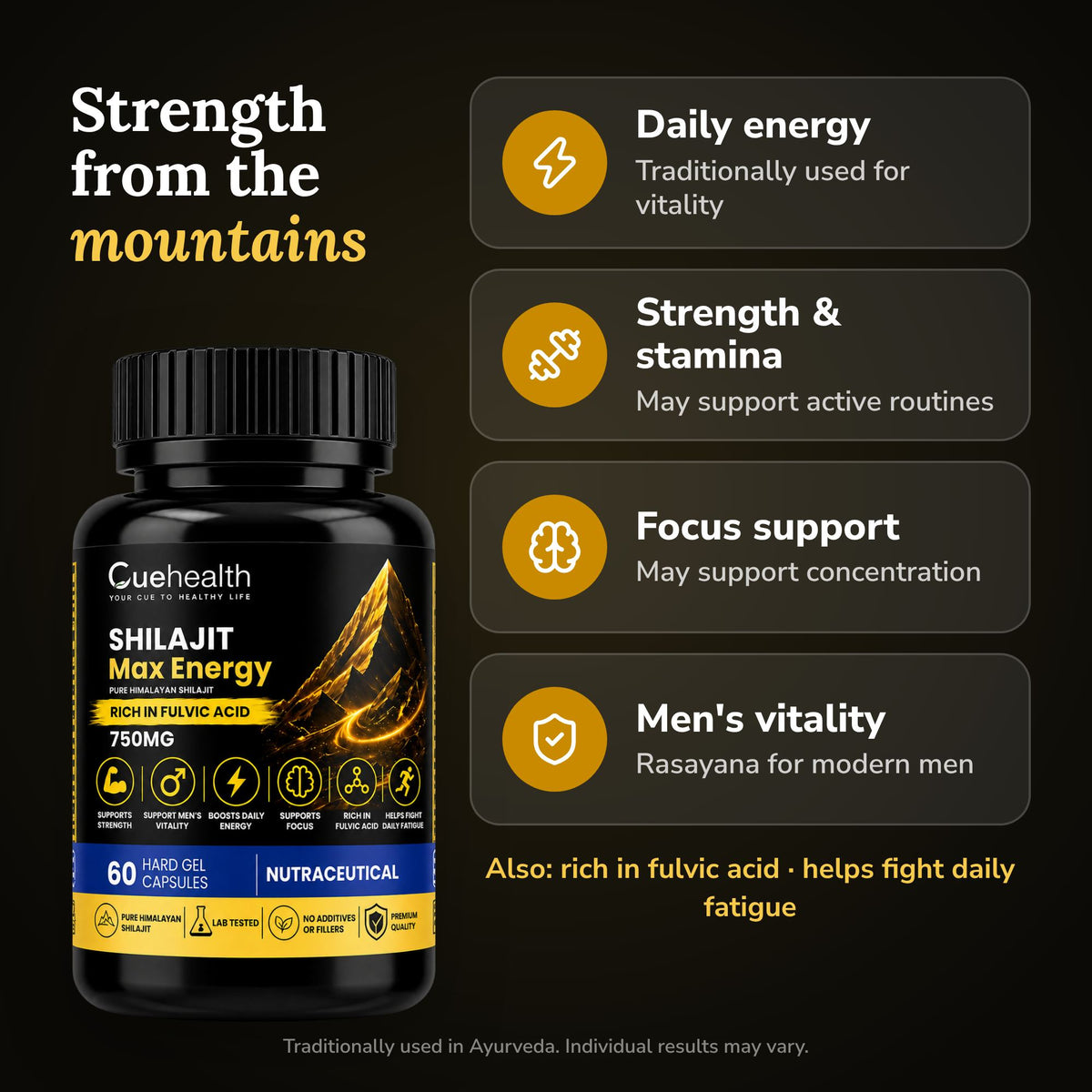 Cuehealth Shilajit Max 750mg Capsules - benefits