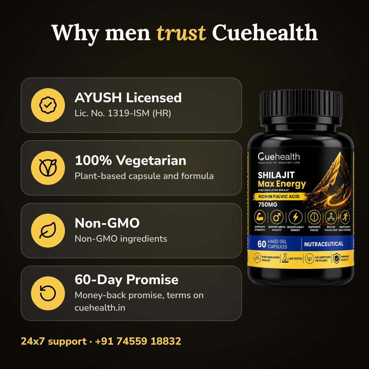 Cuehealth Shilajit Max 750mg Capsules - trust